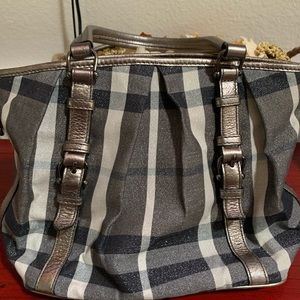 Burberry metallic print checkered handbag